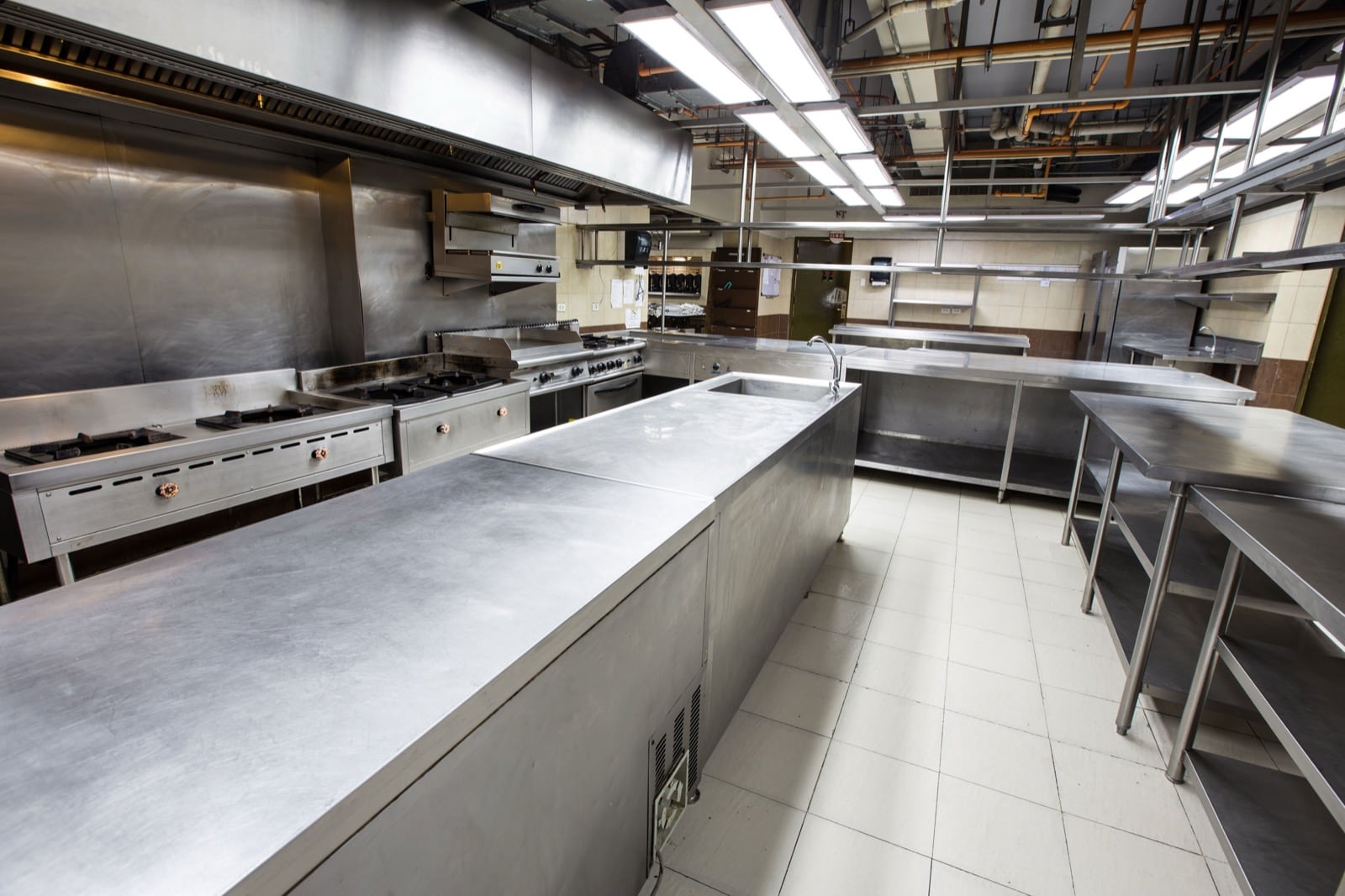 Bay Leaf Hotel commercial kitchen with stainless counters and equipment
